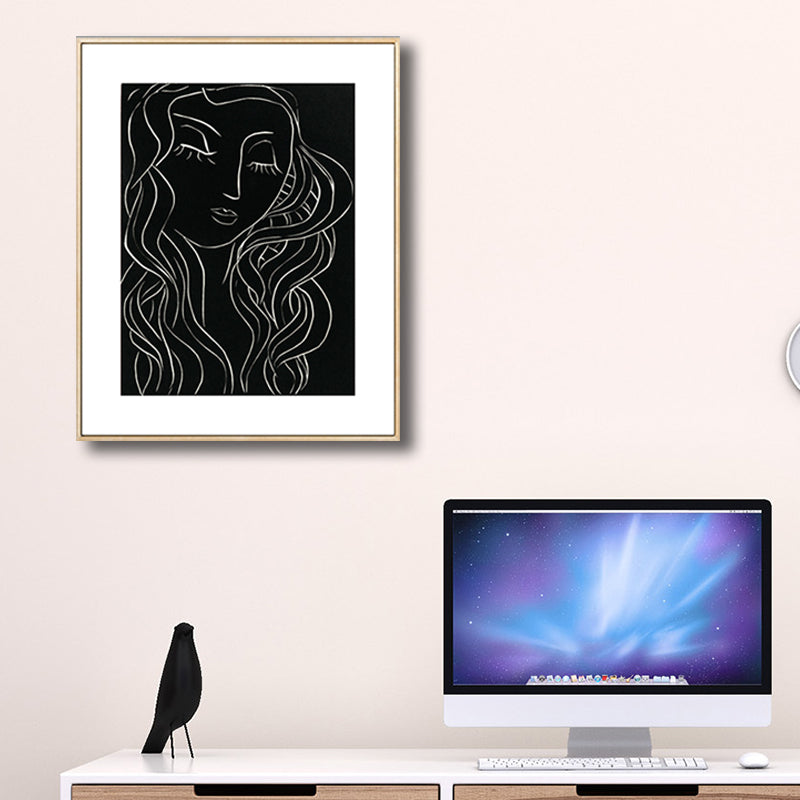Drawing Print Minimalism Wall Art with Line Sketch Face Pattern in Black and White Clearhalo 'Art Gallery' 'Canvas Art' 'Contemporary Art Gallery' 'Contemporary Art' 'Minimalism' 'Minimalist Art Gallery' 'Scandinavian' Arts' 1707304