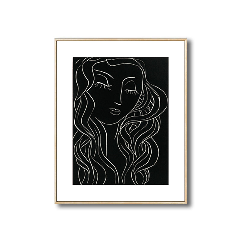 Drawing Print Minimalism Wall Art with Line Sketch Face Pattern in Black and White Clearhalo 'Art Gallery' 'Canvas Art' 'Contemporary Art Gallery' 'Contemporary Art' 'Minimalism' 'Minimalist Art Gallery' 'Scandinavian' Arts' 1707305