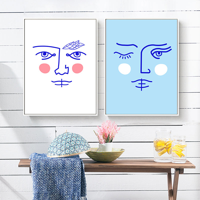 Pencil Line Figure Face Canvas Art Minimalism Textured Wall Decor in Pastel Color Clearhalo 'Art Gallery' 'Canvas Art' 'Contemporary Art Gallery' 'Contemporary Art' 'Minimalism' 'Minimalist Art Gallery' 'Scandinavian' Arts' 1707318
