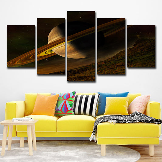 Brown Fictional Canvas Art Digital Print Jupiter with Rings Wall Decor for Bedroom Brown Clearhalo 'Art Gallery' 'Canvas Art' 'Kids' Arts' 1707332