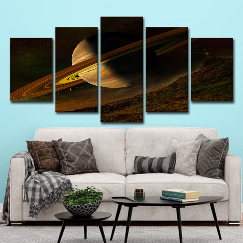 Brown Fictional Canvas Art Digital Print Jupiter with Rings Wall Decor for Bedroom Clearhalo 'Art Gallery' 'Canvas Art' 'Kids' Arts' 1707333