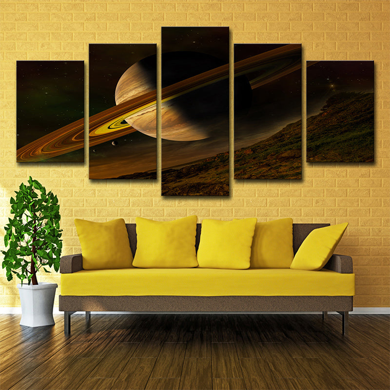 Brown Fictional Canvas Art Digital Print Jupiter with Rings Wall Decor for Bedroom Clearhalo 'Art Gallery' 'Canvas Art' 'Kids' Arts' 1707334