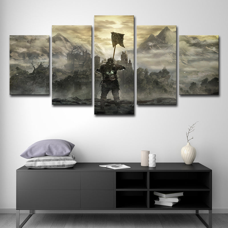 Kid Dark Souls Castle Canvas Wall Art Boys Bedroom Wall Decor in Brown, Multi-Piece Brown Clearhalo 'Art Gallery' 'Canvas Art' 'Kids' Arts' 1707346