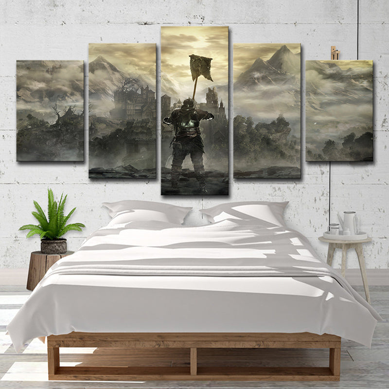 Kid Dark Souls Castle Canvas Wall Art Boys Bedroom Wall Decor in Brown, Multi-Piece Clearhalo 'Art Gallery' 'Canvas Art' 'Kids' Arts' 1707347