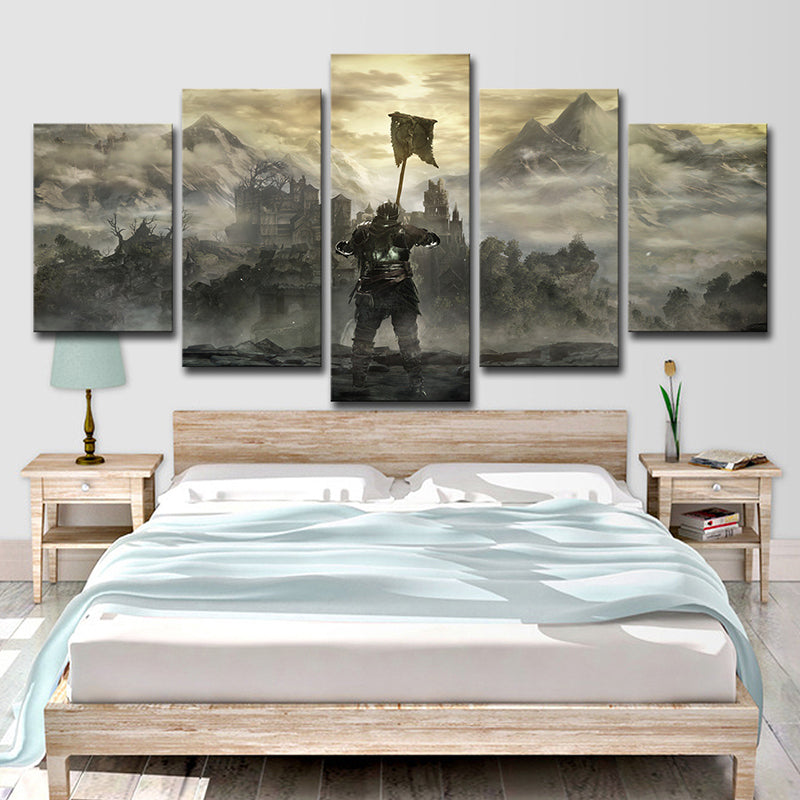 Kid Dark Souls Castle Canvas Wall Art Boys Bedroom Wall Decor in Brown, Multi-Piece Clearhalo 'Art Gallery' 'Canvas Art' 'Kids' Arts' 1707348