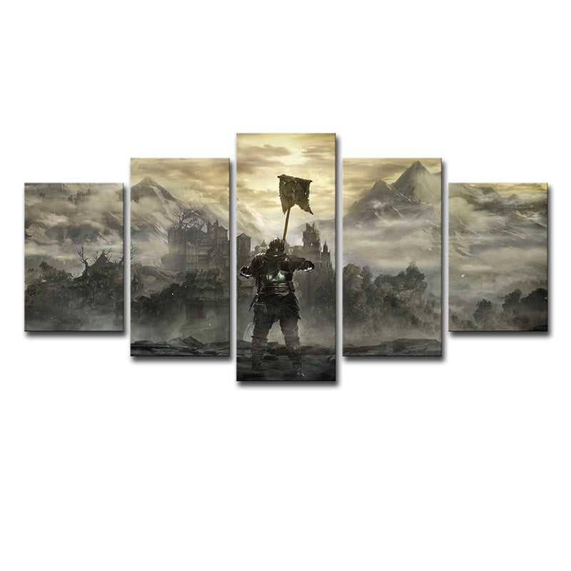 Kid Dark Souls Castle Canvas Wall Art Boys Bedroom Wall Decor in Brown, Multi-Piece Clearhalo 'Art Gallery' 'Canvas Art' 'Kids' Arts' 1707349