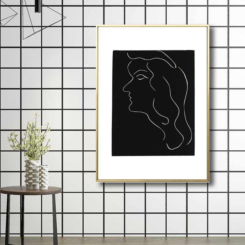 Woman Drawing Canvas Print Dark Color Simple Style Wall Art Decor for Living Room Black Clearhalo 'Art Gallery' 'Canvas Art' 'Contemporary Art Gallery' 'Contemporary Art' 'Minimalism' 'Minimalist Art Gallery' 'Scandinavian' Arts' 1707367