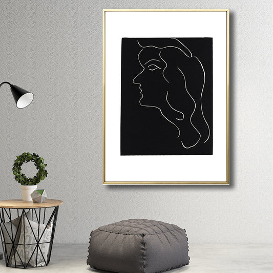 Woman Drawing Canvas Print Dark Color Simple Style Wall Art Decor for Living Room