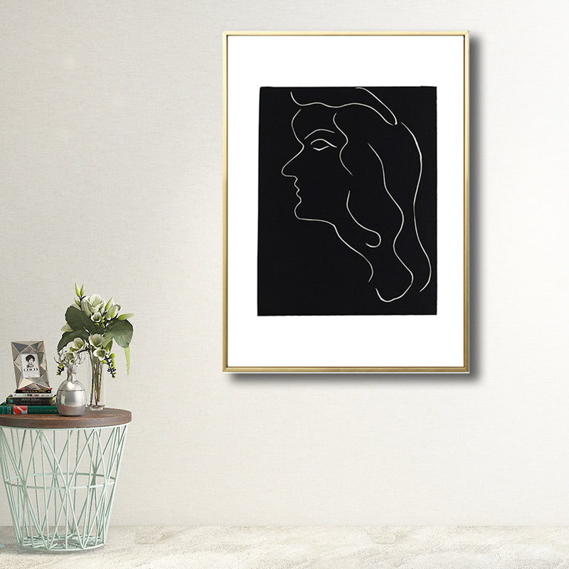Woman Drawing Canvas Print Dark Color Simple Style Wall Art Decor for Living Room Clearhalo 'Art Gallery' 'Canvas Art' 'Contemporary Art Gallery' 'Contemporary Art' 'Minimalism' 'Minimalist Art Gallery' 'Scandinavian' Arts' 1707369