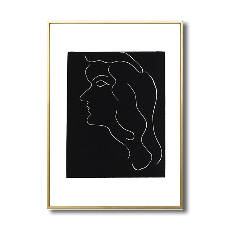 Woman Drawing Canvas Print Dark Color Simple Style Wall Art Decor for Living Room Clearhalo 'Art Gallery' 'Canvas Art' 'Contemporary Art Gallery' 'Contemporary Art' 'Minimalism' 'Minimalist Art Gallery' 'Scandinavian' Arts' 1707370