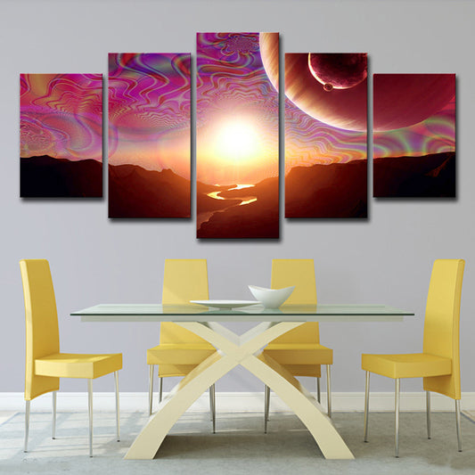 Psychedelic Space Sunlight Wall Art Print for Living Room, Purple-Pink, Multi-Piece Clearhalo 'Art Gallery' 'Canvas Art' 'Kids' Arts' 1707404