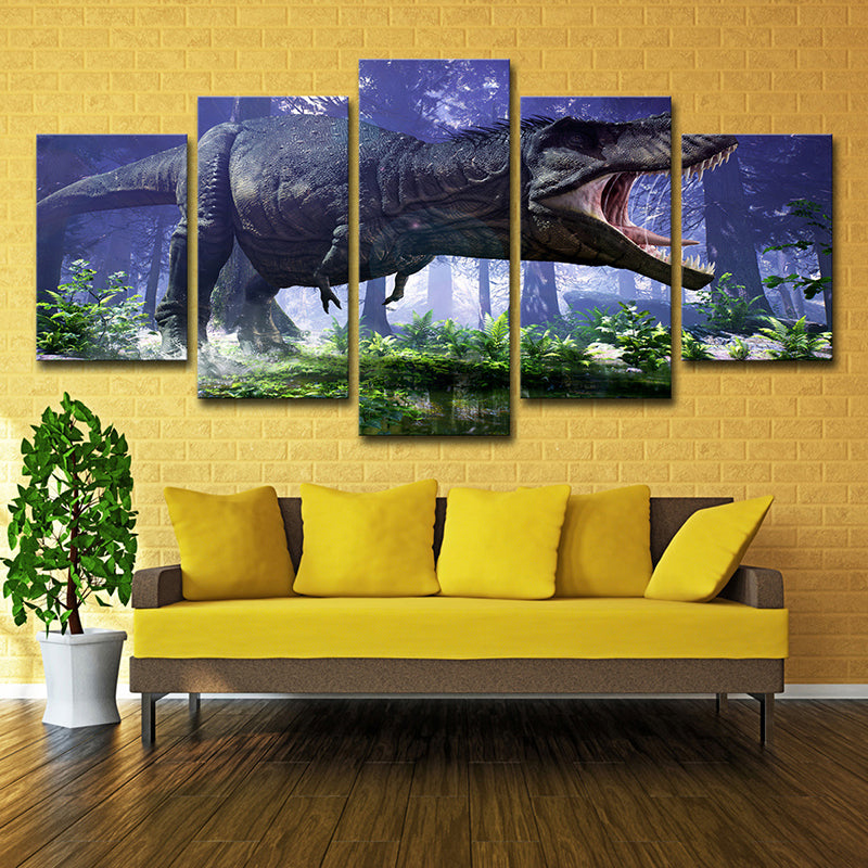 Jurassic Park Dinosaur Canvas Print Kids Style Multi-Piece Wall Art Decor in Blue Clearhalo 'Art Gallery' 'Canvas Art' 'Kids' Arts' 1707411