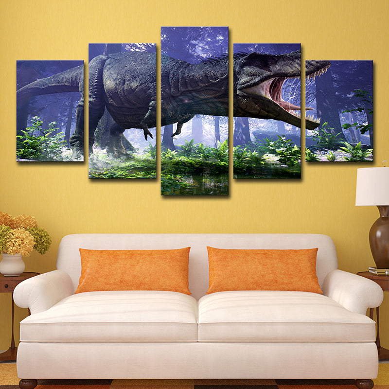 Jurassic Park Dinosaur Canvas Print Kids Style Multi-Piece Wall Art Decor in Blue Clearhalo 'Art Gallery' 'Canvas Art' 'Kids' Arts' 1707412