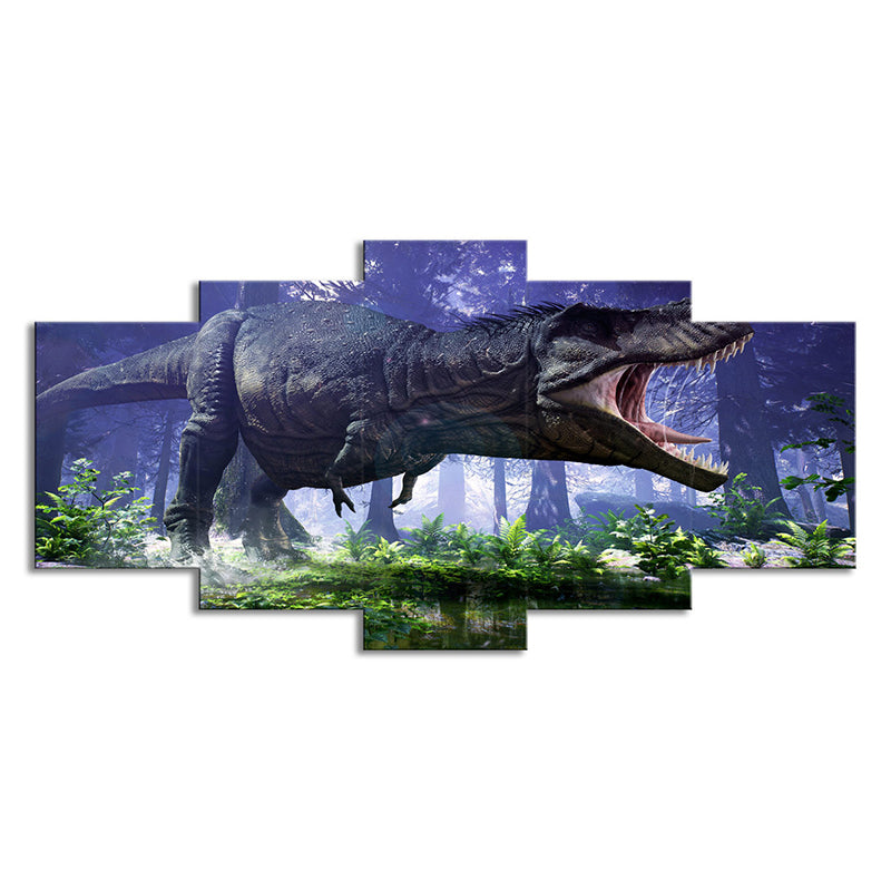 Jurassic Park Dinosaur Canvas Print Kids Style Multi-Piece Wall Art Decor in Blue Clearhalo 'Art Gallery' 'Canvas Art' 'Kids' Arts' 1707413