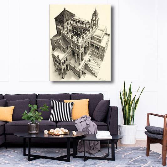 Pencil Drawing 3D Castle Canvas Print Contemporary Textured Wall Art Decor in Grey Grey Clearhalo 'Art Gallery' 'Canvas Art' 'Contemporary Art Gallery' 'Modern' Arts' 1707417