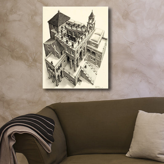 Pencil Drawing 3D Castle Canvas Print Contemporary Textured Wall Art Decor in Grey Clearhalo 'Art Gallery' 'Canvas Art' 'Contemporary Art Gallery' 'Modern' Arts' 1707418