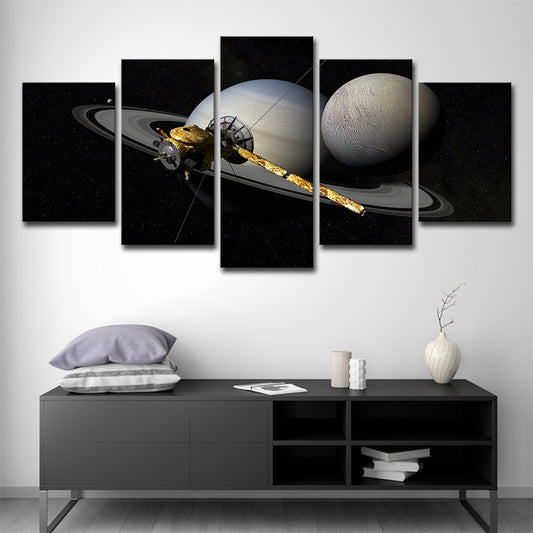 Grey Planet Satellite Canvas Art Multi-Piece Science Fiction Living Room Wall Decor Grey Clearhalo 'Art Gallery' 'Canvas Art' 'Kids' Arts' 1707430