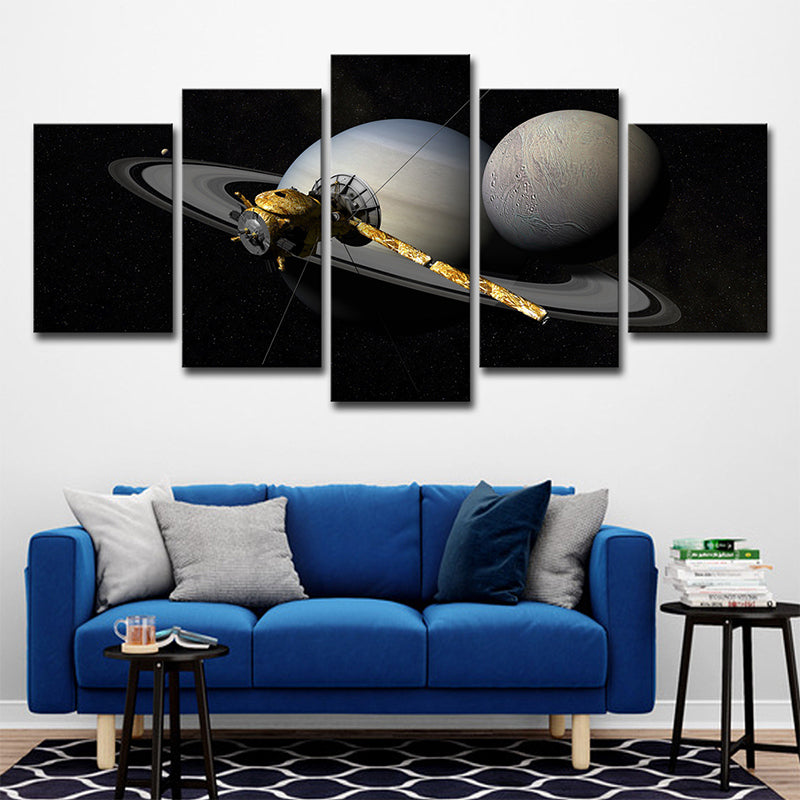 Grey Planet Satellite Canvas Art Multi-Piece Science Fiction Living Room Wall Decor Clearhalo 'Art Gallery' 'Canvas Art' 'Kids' Arts' 1707432