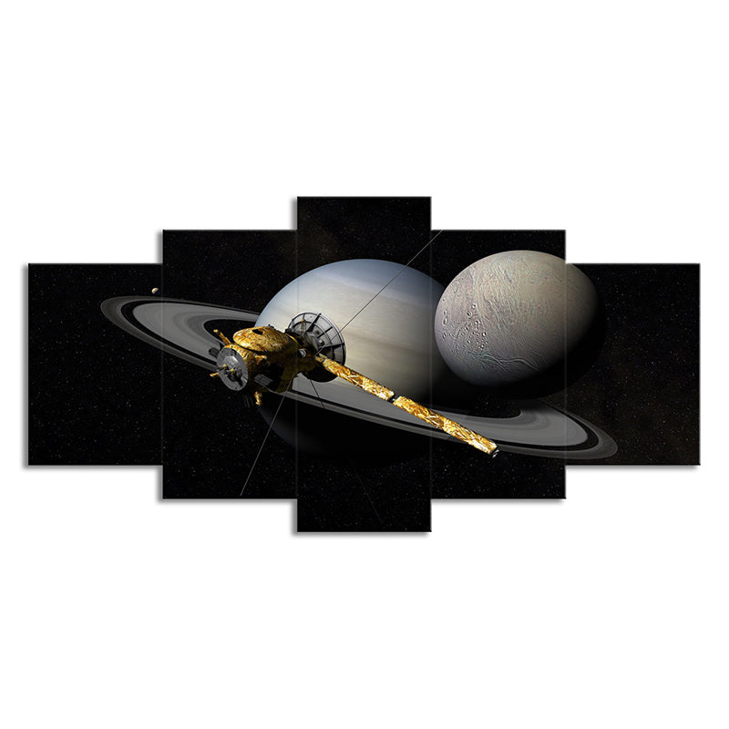 Grey Planet Satellite Canvas Art Multi-Piece Science Fiction Living Room Wall Decor Clearhalo 'Art Gallery' 'Canvas Art' 'Kids' Arts' 1707433