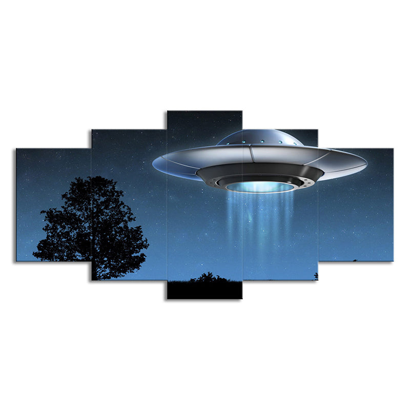 Science Fiction UFO Wall Art Boys Bedroom Canvas Print in Dark Blue, Multi-Piece Clearhalo 'Art Gallery' 'Canvas Art' 'Kids' Arts' 1707440