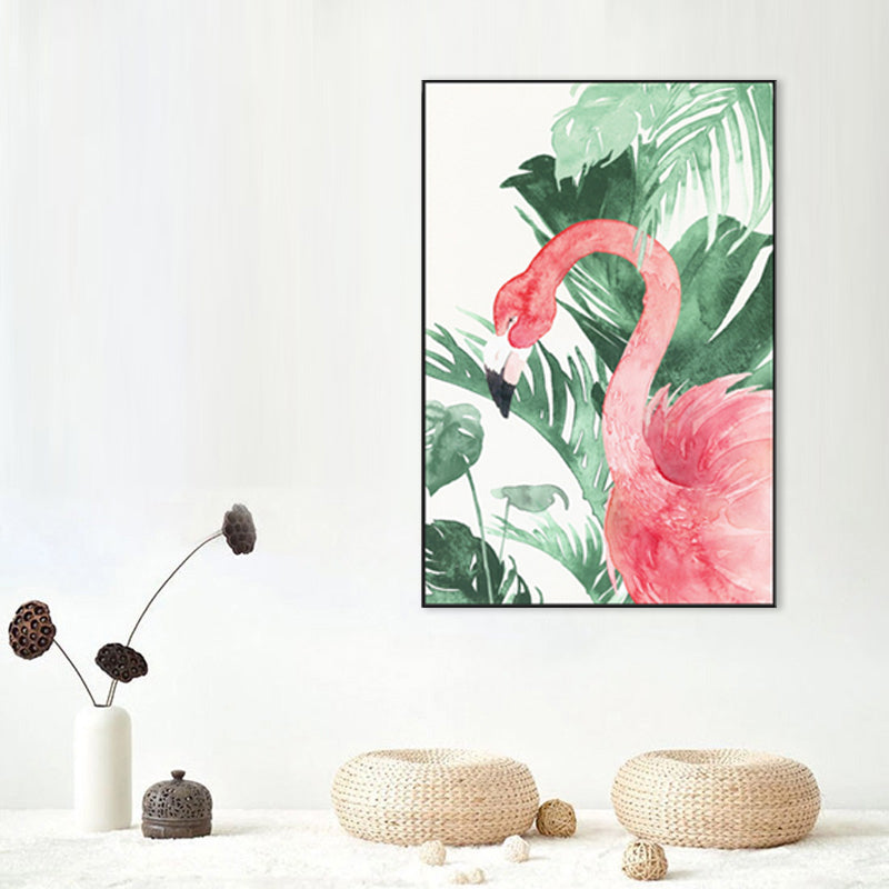 Tropical Style Flamingo Painting in Pastel Color Textured Canvas for Dining Room Pink Clearhalo 'Art Gallery' 'Canvas Art' 'Coastal Art Gallery' 'Tropical' Arts' 1707444