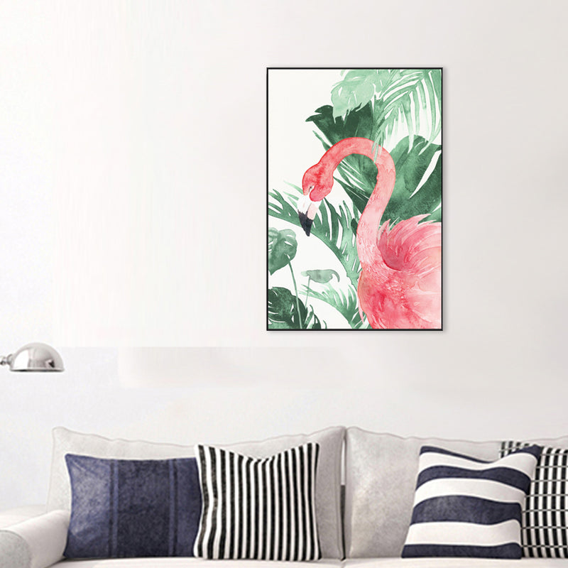 Tropical Style Flamingo Painting in Pastel Color Textured Canvas for Dining Room Clearhalo 'Art Gallery' 'Canvas Art' 'Coastal Art Gallery' 'Tropical' Arts' 1707445