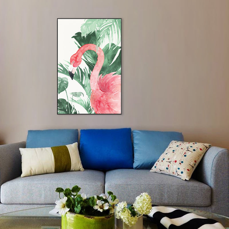 Tropical Style Flamingo Painting in Pastel Color Textured Canvas for Dining Room Clearhalo 'Art Gallery' 'Canvas Art' 'Coastal Art Gallery' 'Tropical' Arts' 1707446