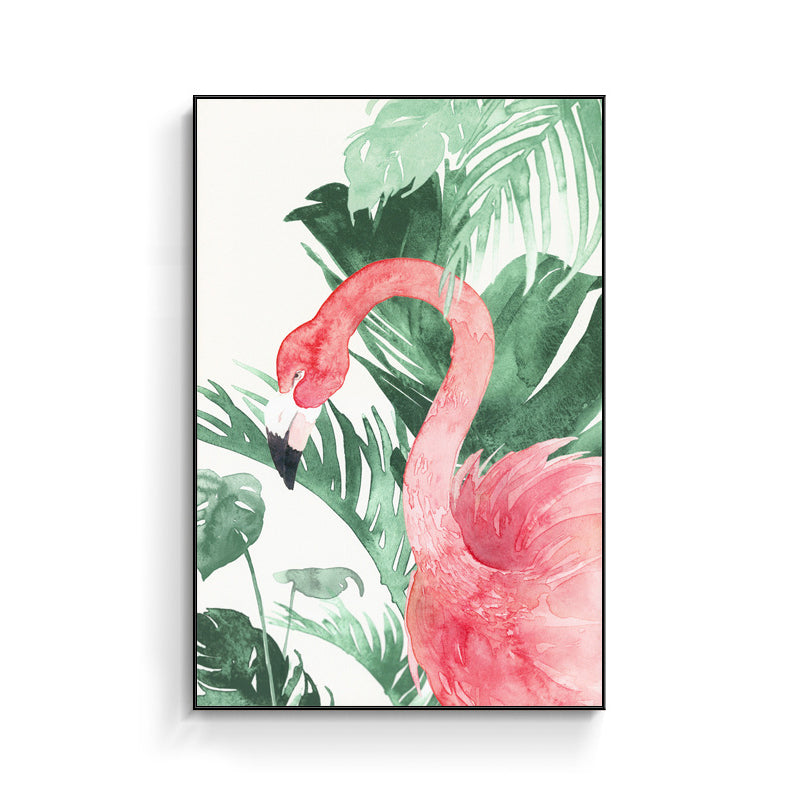 Tropical Style Flamingo Painting in Pastel Color Textured Canvas for Dining Room Clearhalo 'Art Gallery' 'Canvas Art' 'Coastal Art Gallery' 'Tropical' Arts' 1707447