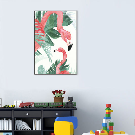 Tropical Style Flamingo Painting in Pastel Color Textured Canvas for Dining Room Green Clearhalo 'Art Gallery' 'Canvas Art' 'Coastal Art Gallery' 'Tropical' Arts' 1707451
