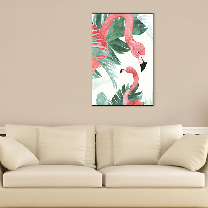Tropical Style Flamingo Painting in Pastel Color Textured Canvas for Dining Room Clearhalo 'Art Gallery' 'Canvas Art' 'Coastal Art Gallery' 'Tropical' Arts' 1707452