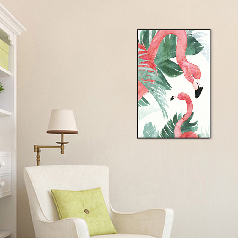 Tropical Style Flamingo Painting in Pastel Color Textured Canvas for Dining Room Clearhalo 'Art Gallery' 'Canvas Art' 'Coastal Art Gallery' 'Tropical' Arts' 1707453