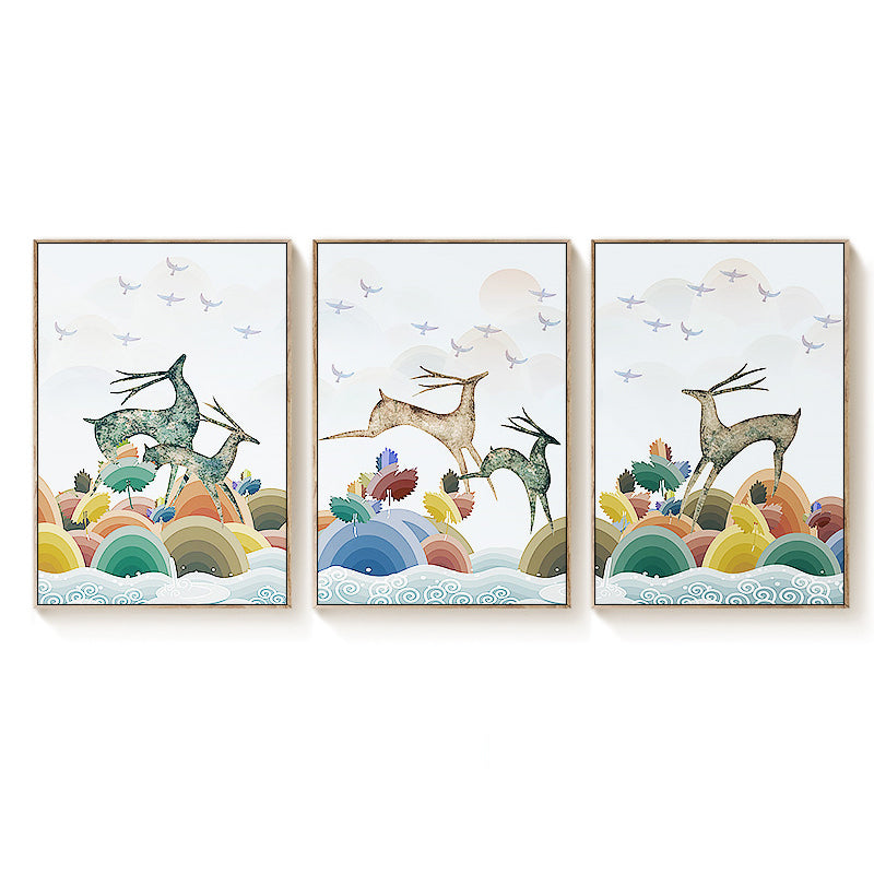 Children's Art Reindeer Painting Cartoon Animals White Wall Decor, Set of Three Clearhalo 'Art Gallery' 'Canvas Art' 'Kids' Arts' 1707458