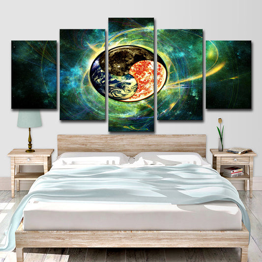Space Bagua Map Wall Art Science Fiction Canvas Print Wall Decor in Green for Bedroom Green Clearhalo 'Art Gallery' 'Canvas Art' 'Kids' Arts' 1707462