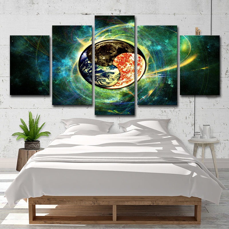 Space Bagua Map Wall Art Science Fiction Canvas Print Wall Decor in Green for Bedroom Clearhalo 'Art Gallery' 'Canvas Art' 'Kids' Arts' 1707463