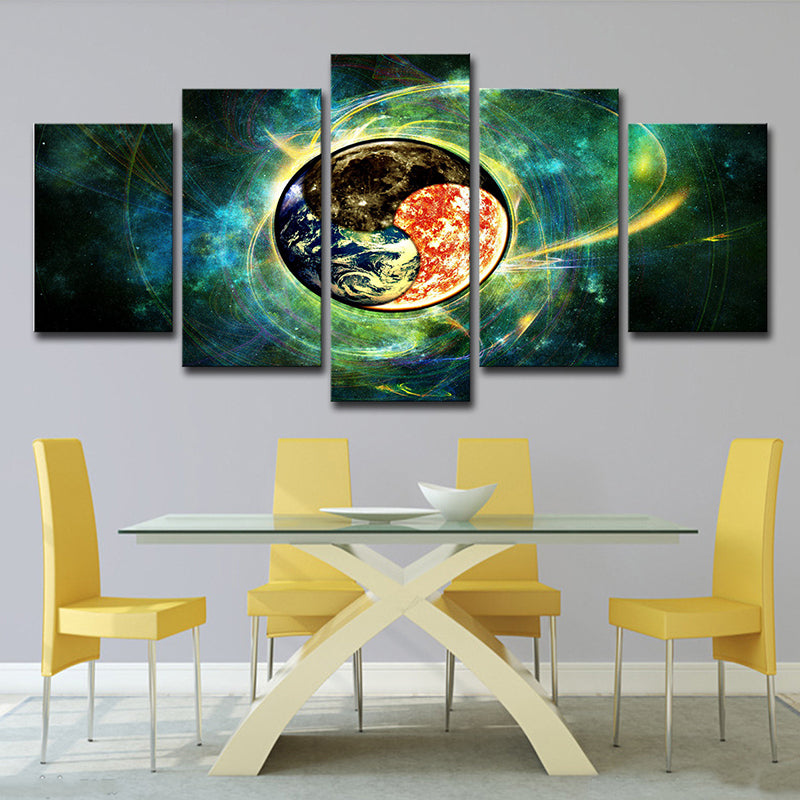 Space Bagua Map Wall Art Science Fiction Canvas Print Wall Decor in Green for Bedroom Clearhalo 'Art Gallery' 'Canvas Art' 'Kids' Arts' 1707464