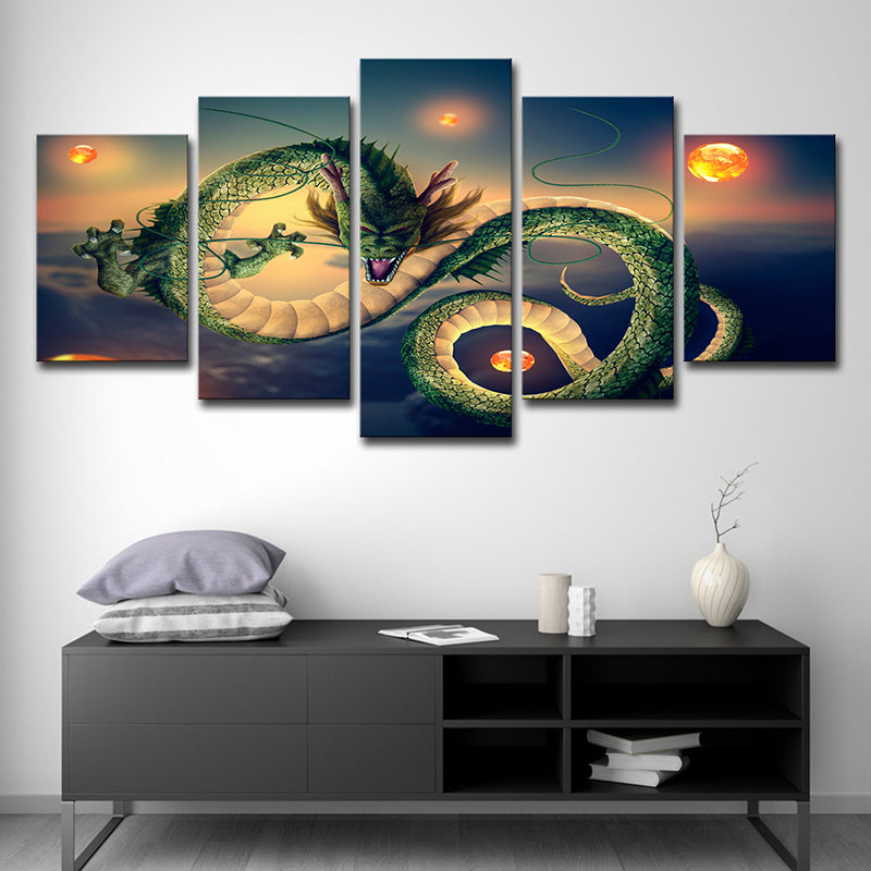 Kids Devil Dragon Canvas Wall Art Green Fantasy Wall Decoration for Teenage Bedroom Clearhalo 'Art Gallery' 'Canvas Art' 'Kids' Arts' 1707483