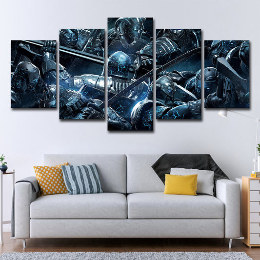 LOL Game Scene Soldiers Canvas Print Kids Style Multi-Piece Wall Art in Blue Blue Clearhalo 'Art Gallery' 'Canvas Art' 'Kids' Arts' 1707496