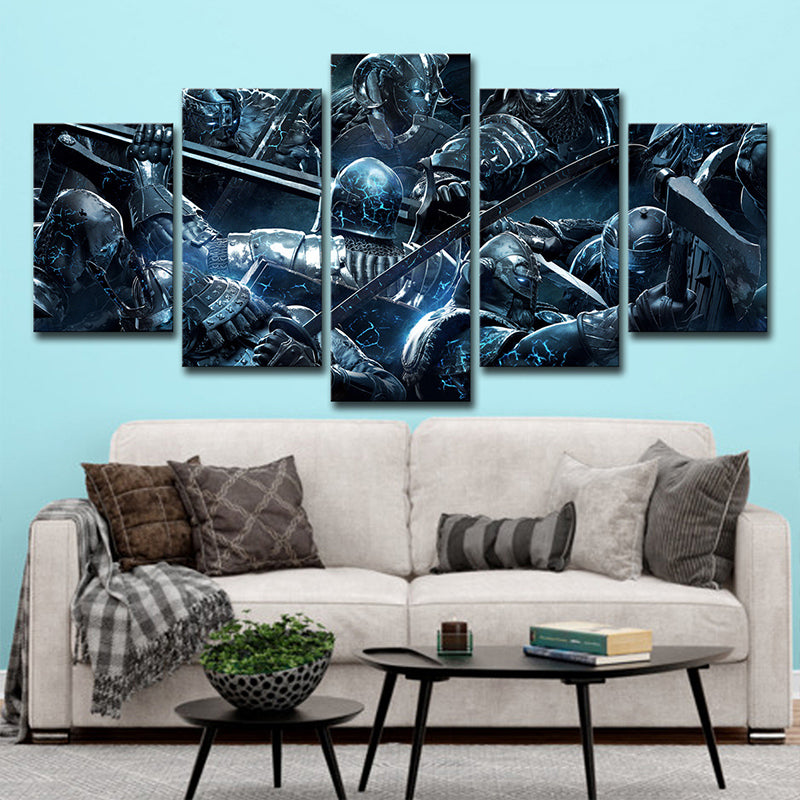 LOL Game Scene Soldiers Canvas Print Kids Style Multi-Piece Wall Art in Blue Clearhalo 'Art Gallery' 'Canvas Art' 'Kids' Arts' 1707497