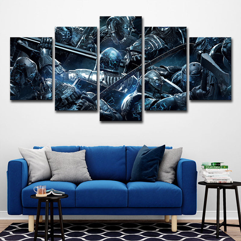 LOL Game Scene Soldiers Canvas Print Kids Style Multi-Piece Wall Art in Blue Clearhalo 'Art Gallery' 'Canvas Art' 'Kids' Arts' 1707498
