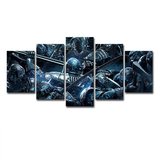 LOL Game Scene Soldiers Canvas Print Kids Style Multi-Piece Wall Art in Blue Clearhalo 'Art Gallery' 'Canvas Art' 'Kids' Arts' 1707499