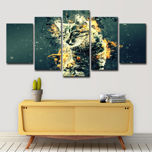 Digital Print Kitty Canvas Green and Gold Modern Style Wall Art Decor for Bedroom Clearhalo 'Art Gallery' 'Canvas Art' 'Contemporary Art Gallery' 'Modern' Arts' 1707504