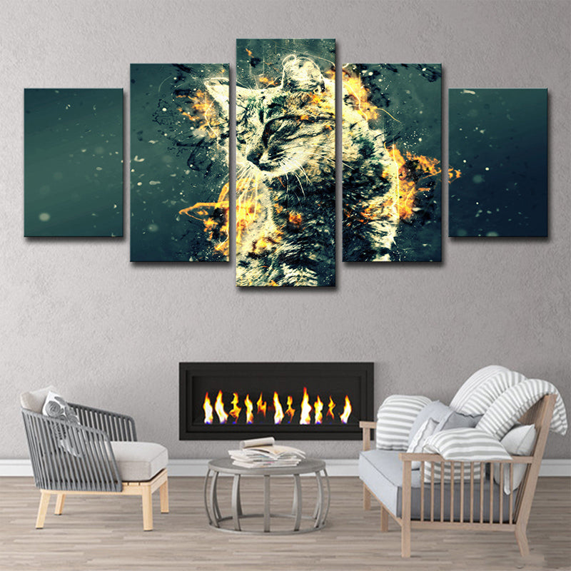 Digital Print Kitty Canvas Green and Gold Modern Style Wall Art Decor for Bedroom Clearhalo 'Art Gallery' 'Canvas Art' 'Contemporary Art Gallery' 'Modern' Arts' 1707505