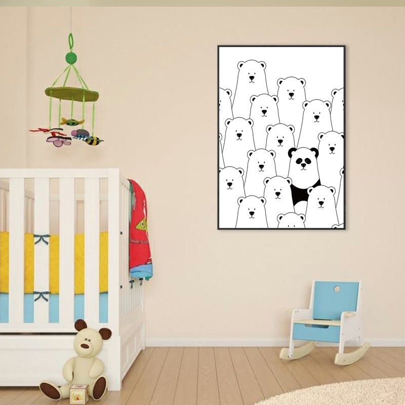 Kawaii Animal Canvas Wall Art for Child Bedroom, Black and White, Textured Surface Clearhalo 'Art Gallery' 'Canvas Art' 'Kids' Arts' 1707512