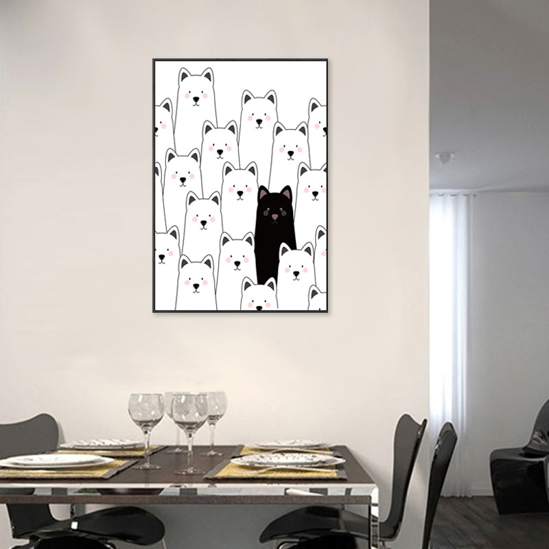 Kawaii Animal Canvas Wall Art for Child Bedroom, Black and White, Textured Surface Clearhalo 'Art Gallery' 'Canvas Art' 'Kids' Arts' 1707520