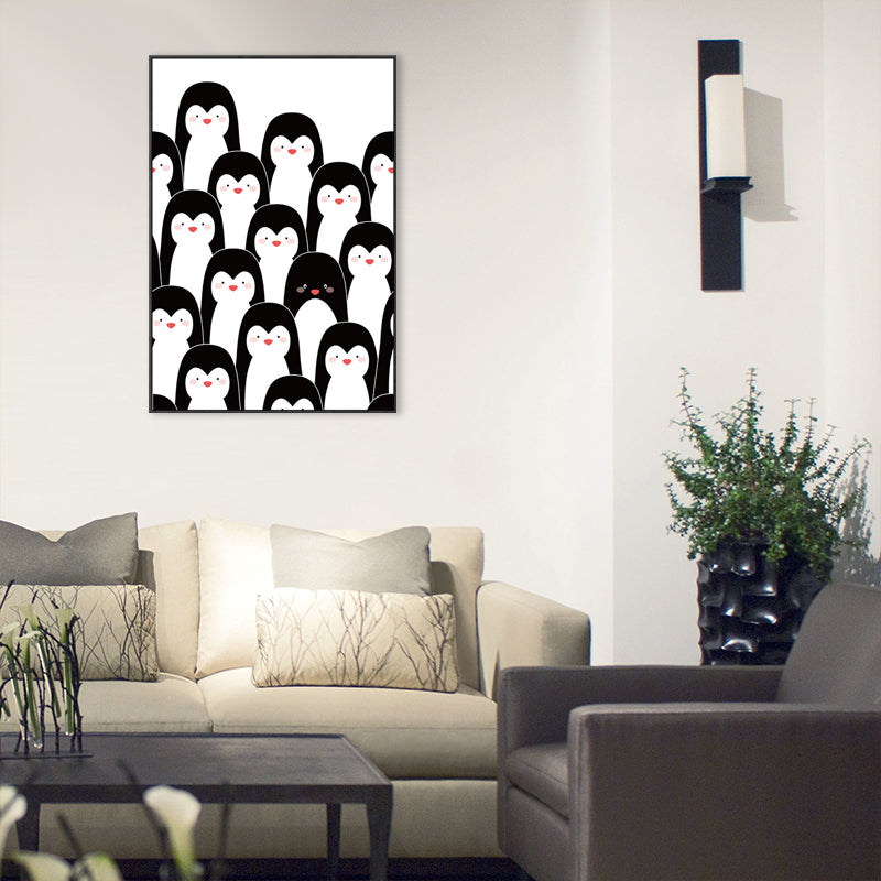 Kawaii Animal Canvas Wall Art for Child Bedroom, Black and White, Textured Surface White Design 1 Clearhalo 'Art Gallery' 'Canvas Art' 'Kids' Arts' 1707522