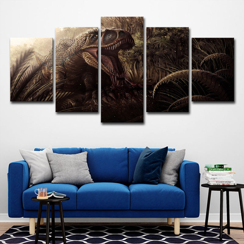 Brown Digital Print Dinosaur Canvas Fantasy Sci-Fi Multi-Piece Wall Art for Room Clearhalo 'Art Gallery' 'Canvas Art' 'Kids' Arts' 1707534