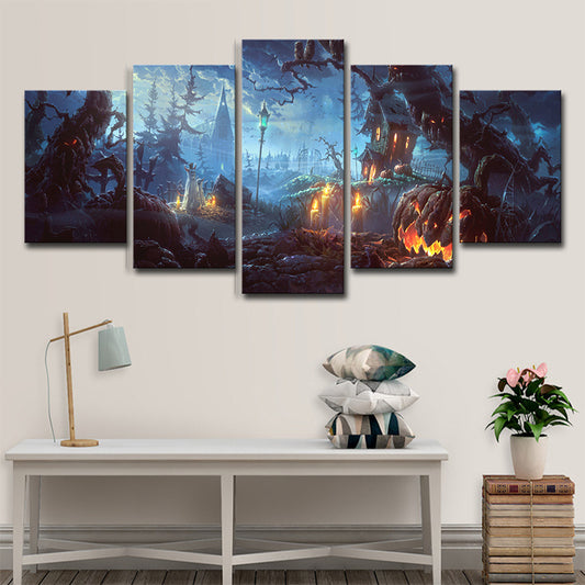 Halloween Forest Night Canvas Art Kids Dreary Scenery Wall Decor in Blue for Bedroom Clearhalo 'Art Gallery' 'Canvas Art' 'Kids' Arts' 1707542