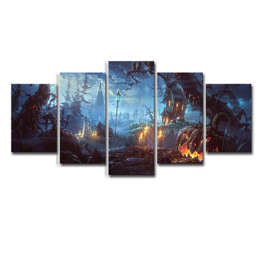 Halloween Forest Night Canvas Art Kids Dreary Scenery Wall Decor in Blue for Bedroom Clearhalo 'Art Gallery' 'Canvas Art' 'Kids' Arts' 1707543