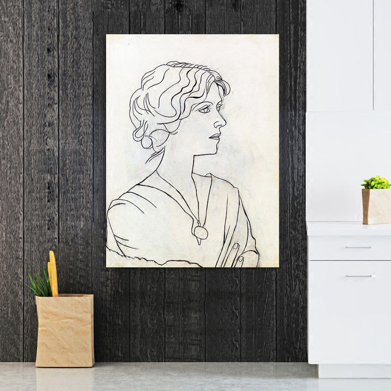 Black and White Minimalist Canvas Art Pencil Drawing Woman Side Face Wall Decor for Room Clearhalo 'Art Gallery' 'Canvas Art' 'Contemporary Art Gallery' 'Contemporary Art' 'Minimalism' 'Minimalist Art Gallery' 'Scandinavian' Arts' 1707549