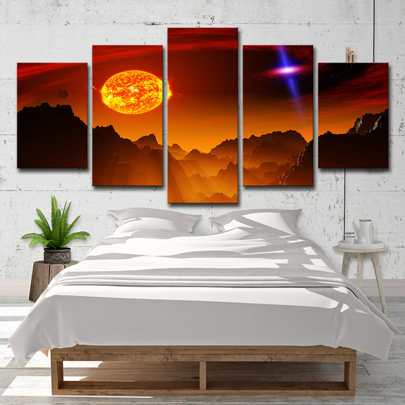 Fantasy Space Planet Canvas Art Science Fiction Multi-Piece Wall Decor in Orange for Bedroom Clearhalo 'Art Gallery' 'Canvas Art' 'Kids' Arts' 1707555